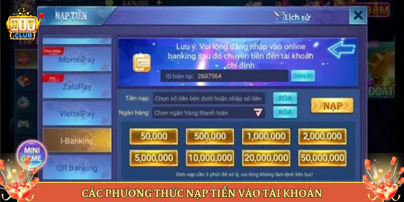 Các Phương Thức Nạp Tiền Vào Tài Khoản